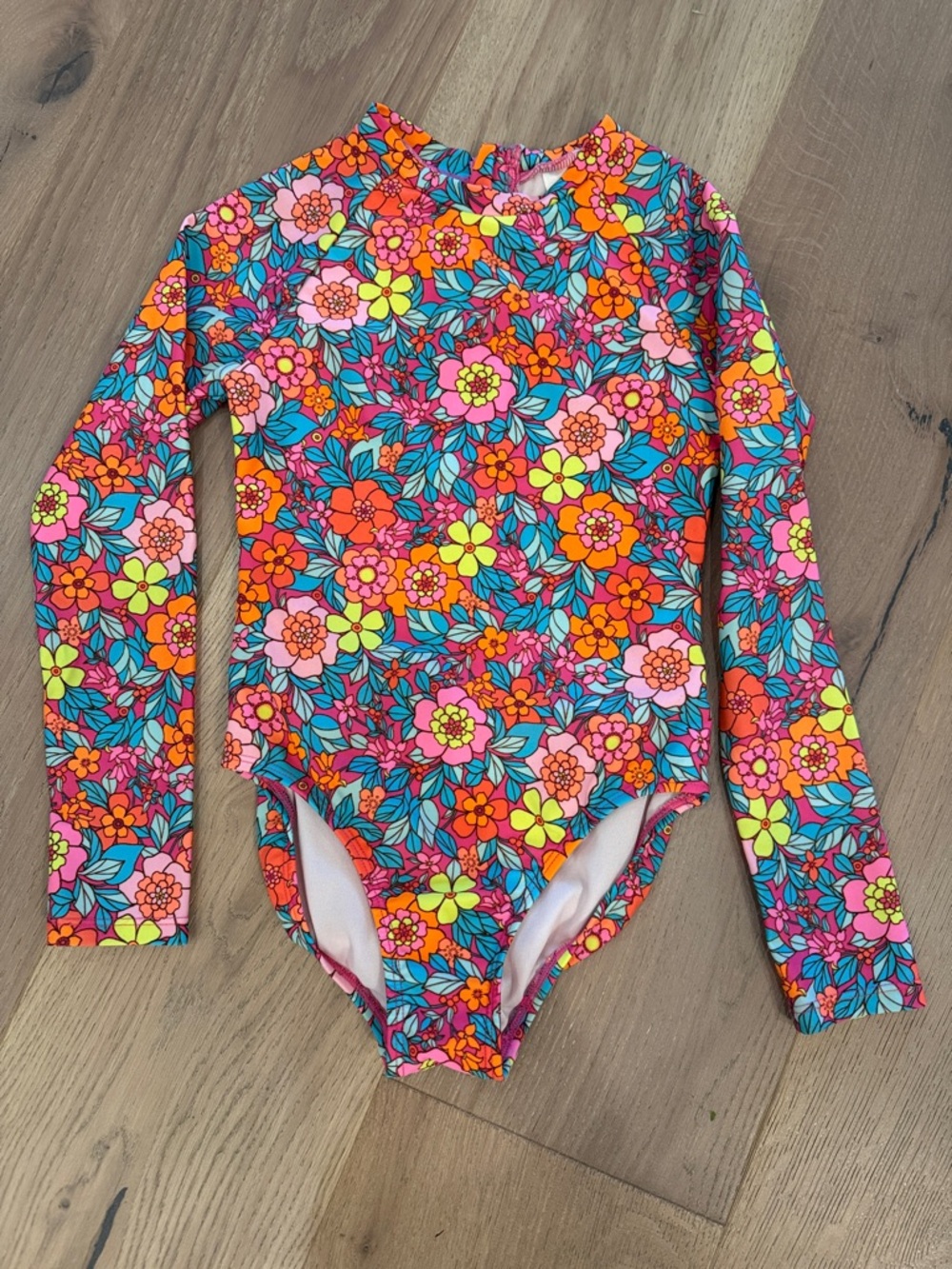 Kids Long Sleeve Floral Rash Guard Swimsuit - Multicolor